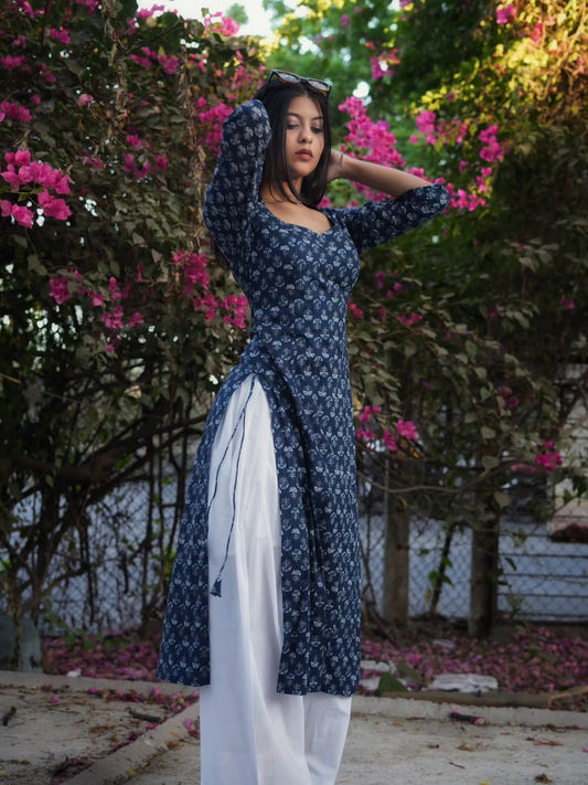 Indigo Print Kurta Set