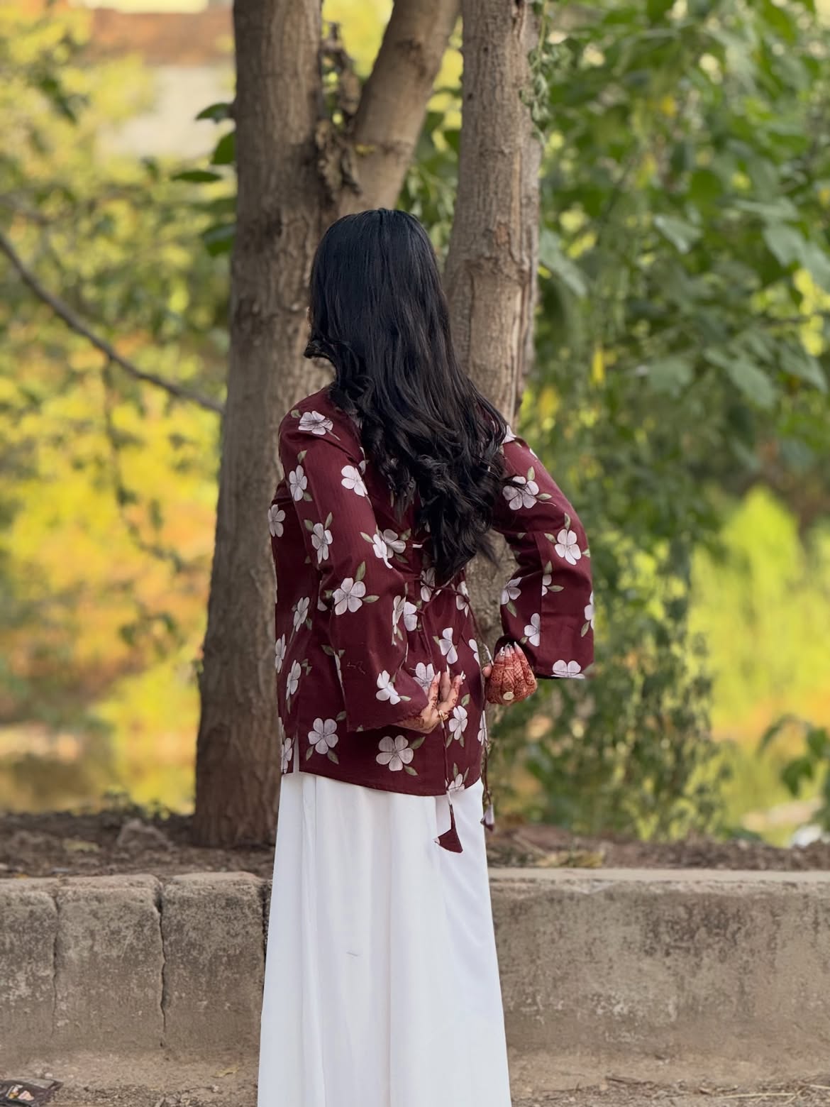 Maroon Bloom Floral Printed Kurta & White Palazzo Co-ord Set ✨