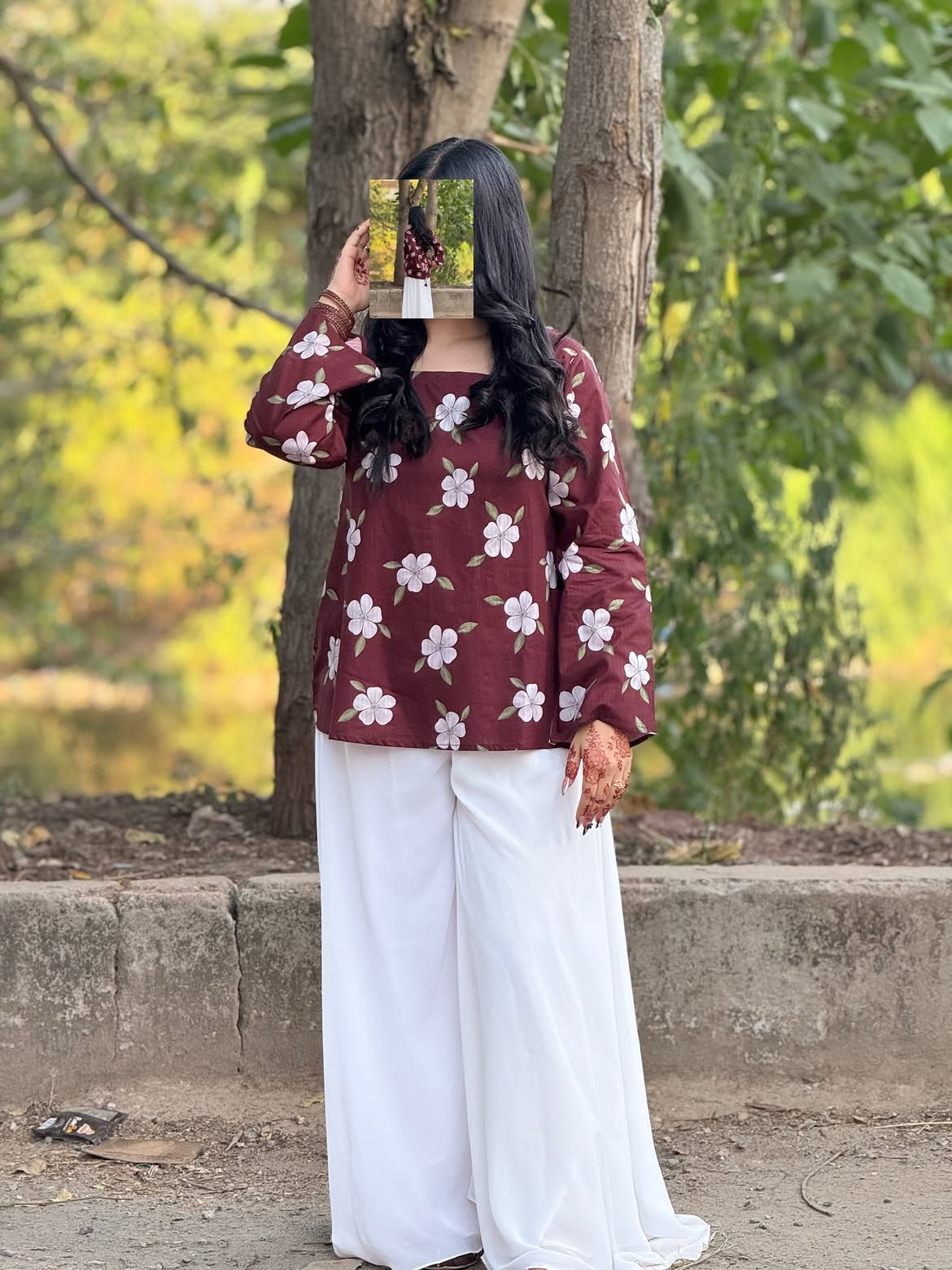 Maroon Bloom Floral Printed Kurta & White Palazzo Co-ord Set ✨