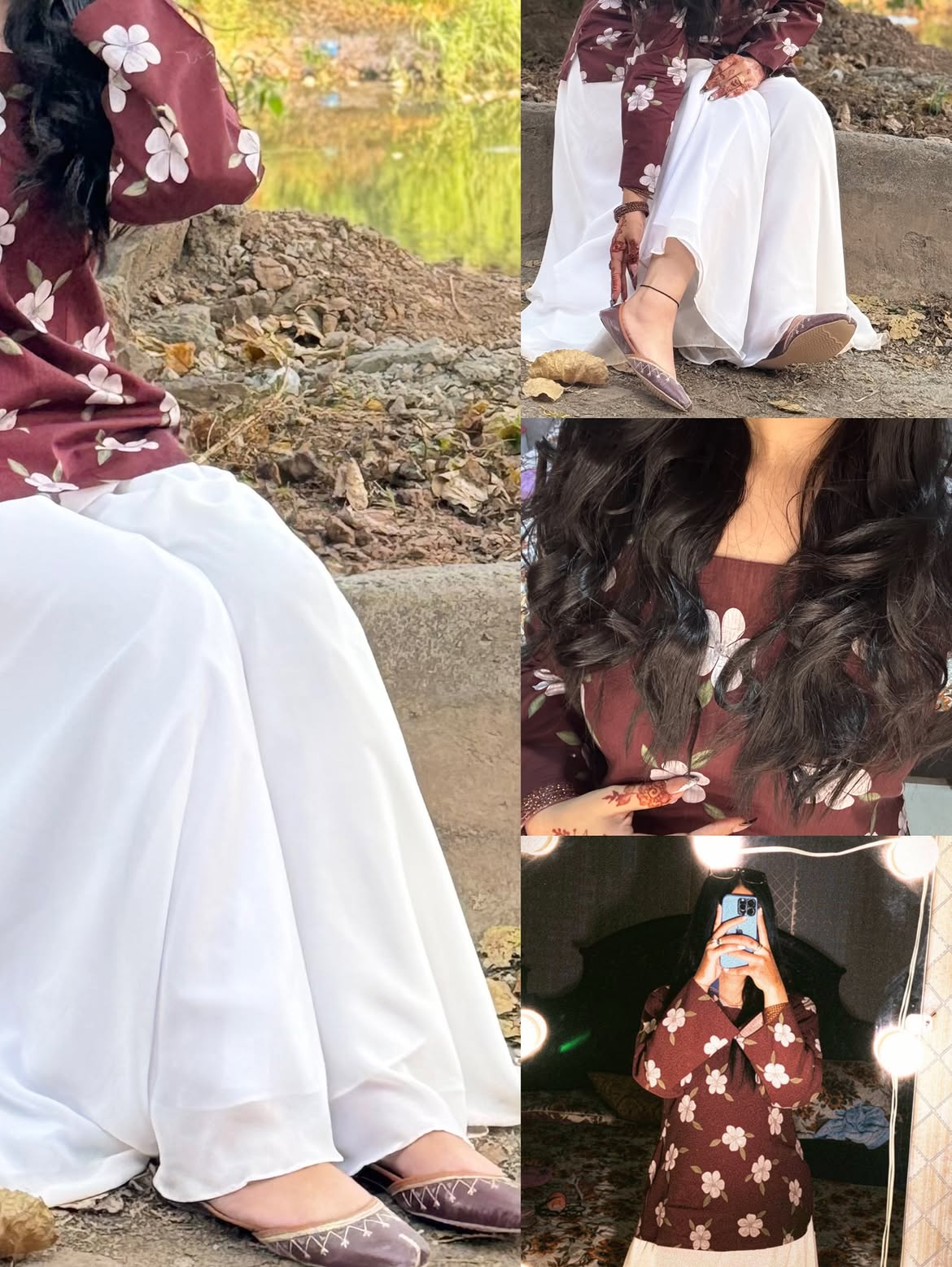 Maroon Bloom Floral Printed Kurta & White Palazzo Co-ord Set ✨