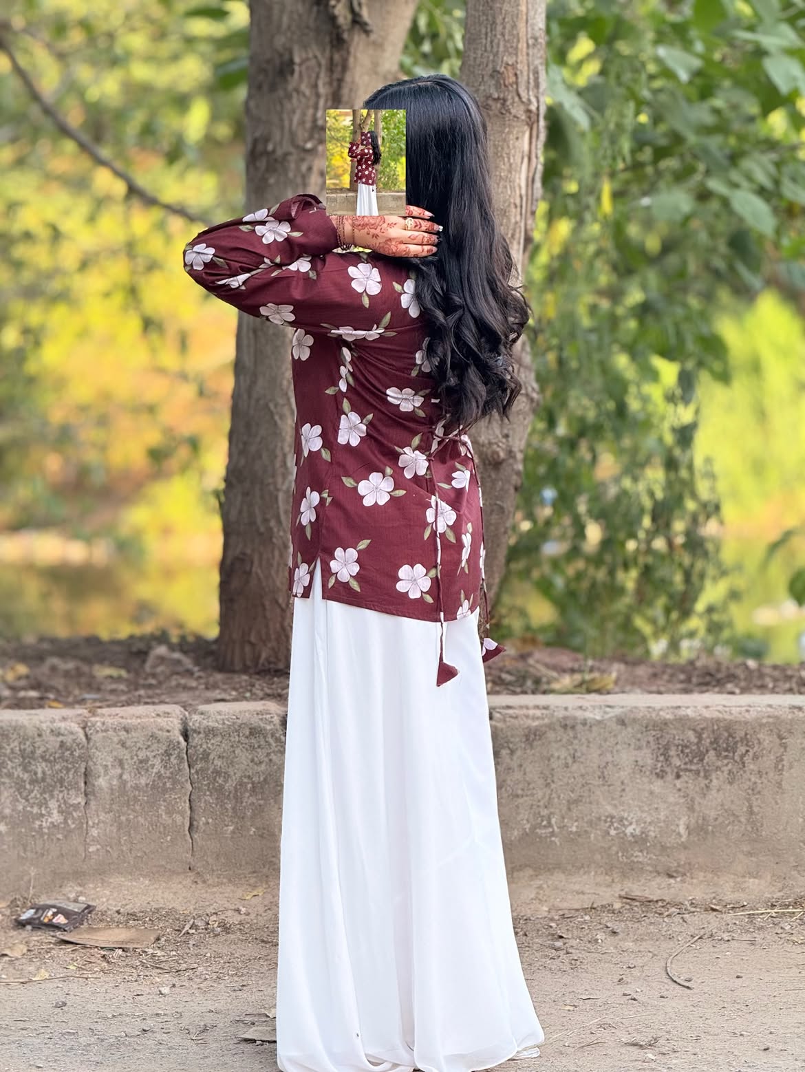 Maroon Bloom Floral Printed Kurta & White Palazzo Co-ord Set ✨
