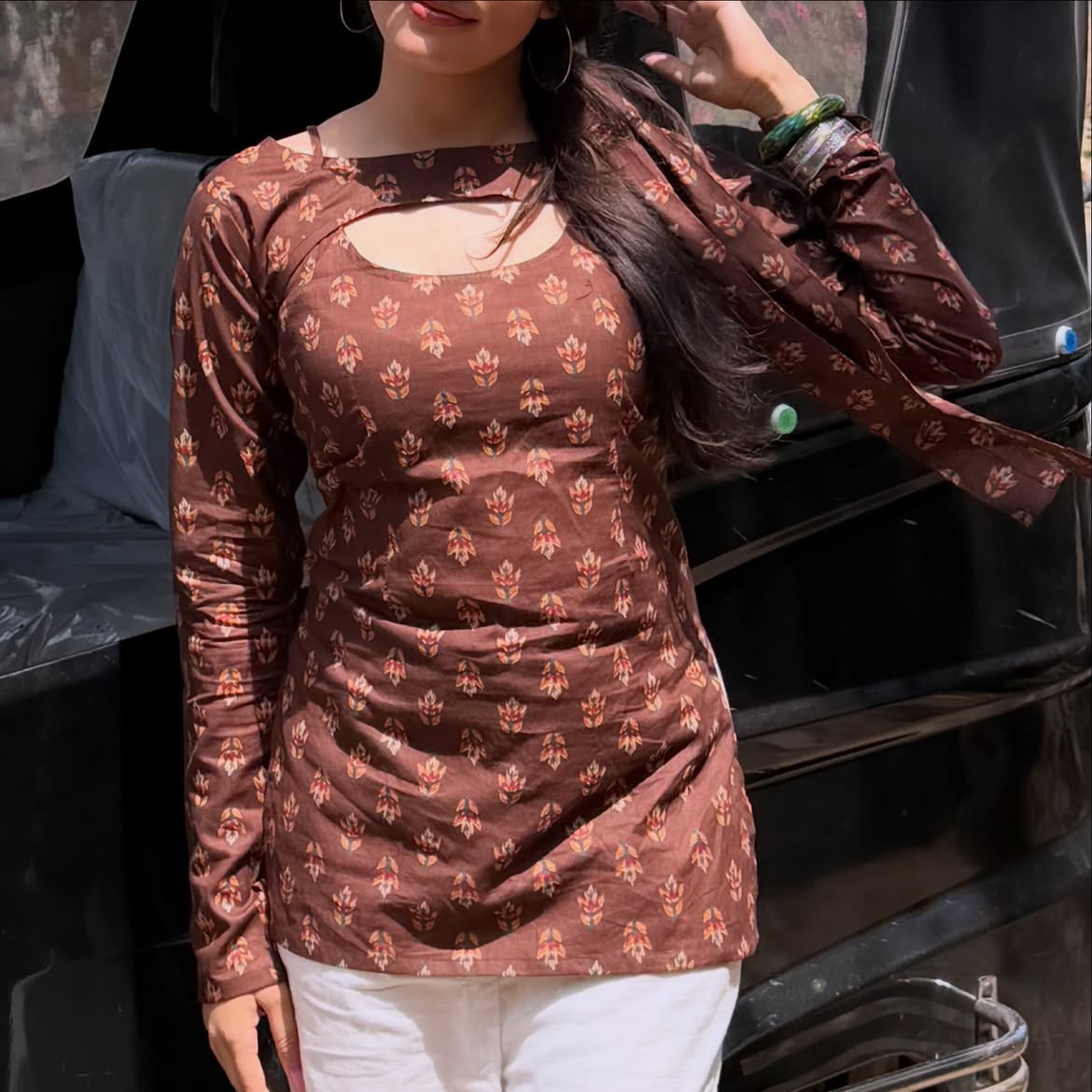 Mocha Bloom 3-in-1 Kurti Set 🌸🤎