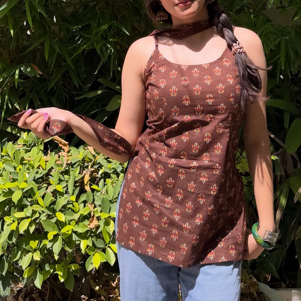 Mocha Bloom 3-in-1 Kurti Set 🌸🤎