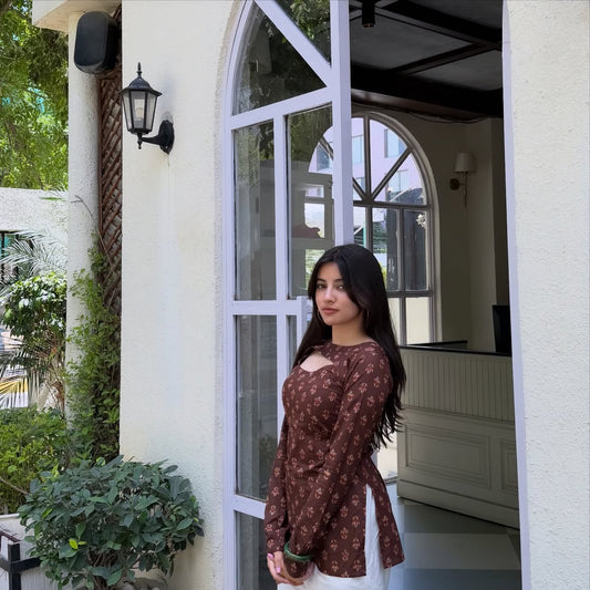 Mocha Bloom 3-in-1 Kurti Set 🌸🤎